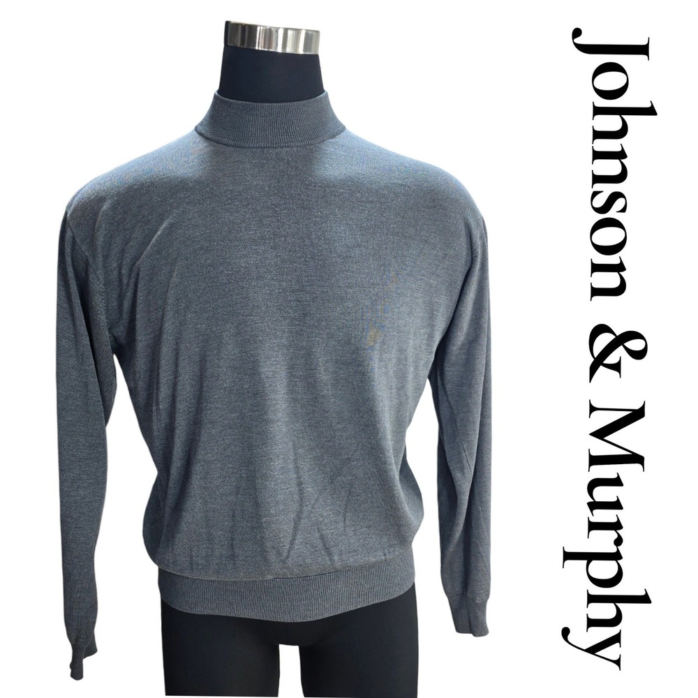 Johnston & Murphy Sweater Mens L Gray 100% Silk Mock Neck Knit Luxury Classic